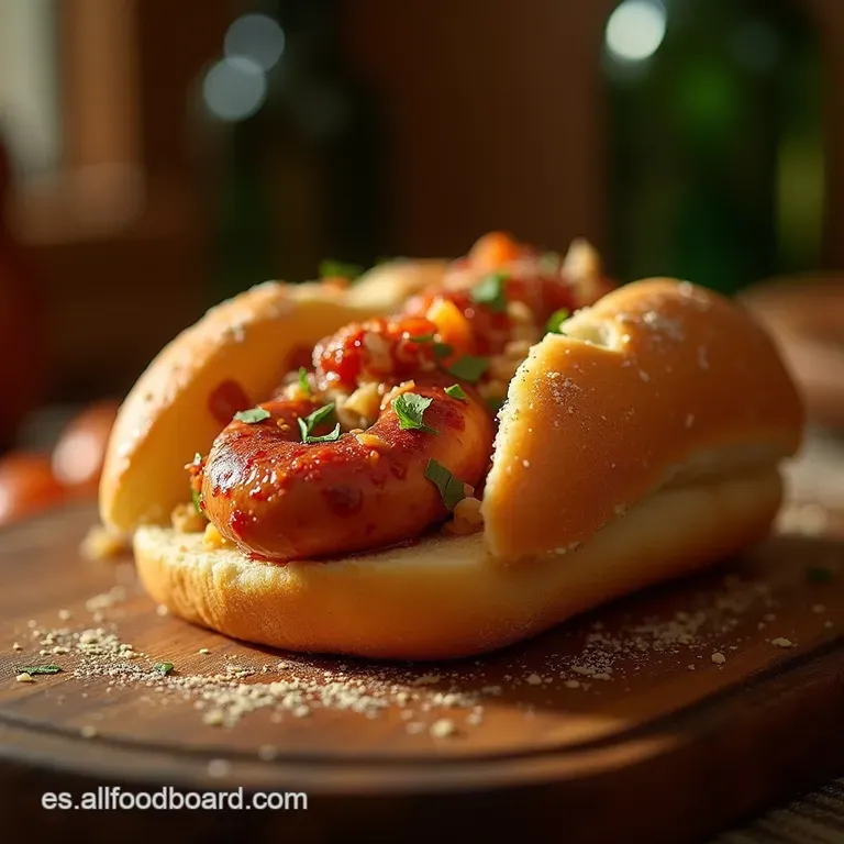El Cl&aacute;sico Reconfortante Bocadillo De Pan Con Salchicha Artesanal presentation