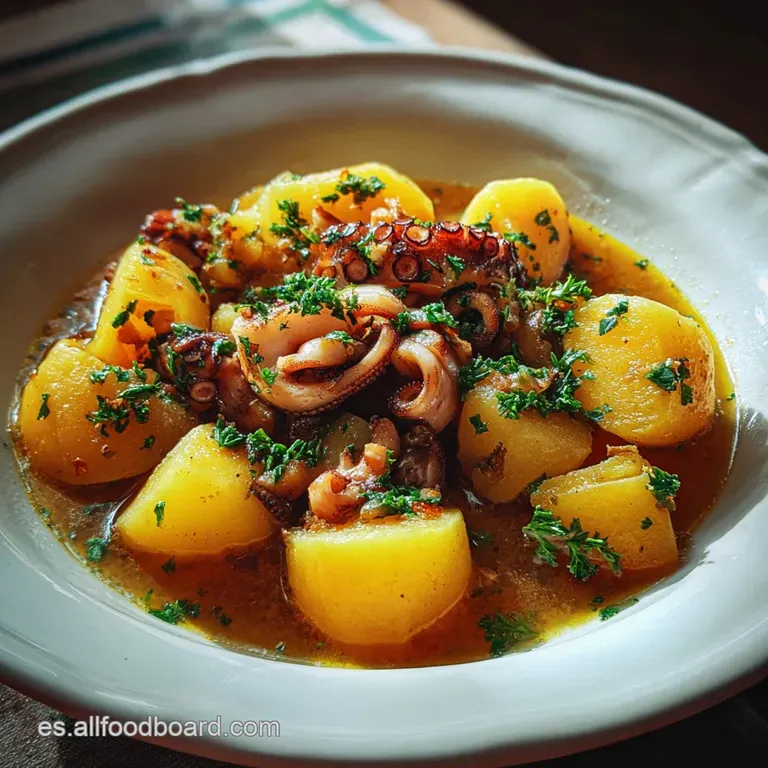A swirl of deep brown, almost black sauce coats chunks of rustic potatoes, brightened by verdant parsley. Steam gently ris...