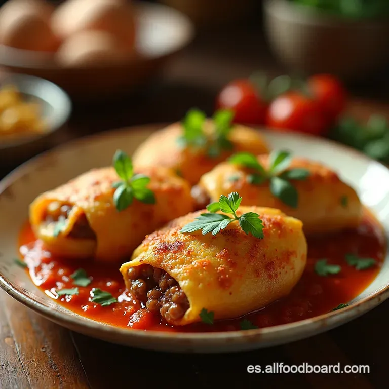 Patatas Rellenas a La Espa&ntilde;ola Con Carne Asada presentation
