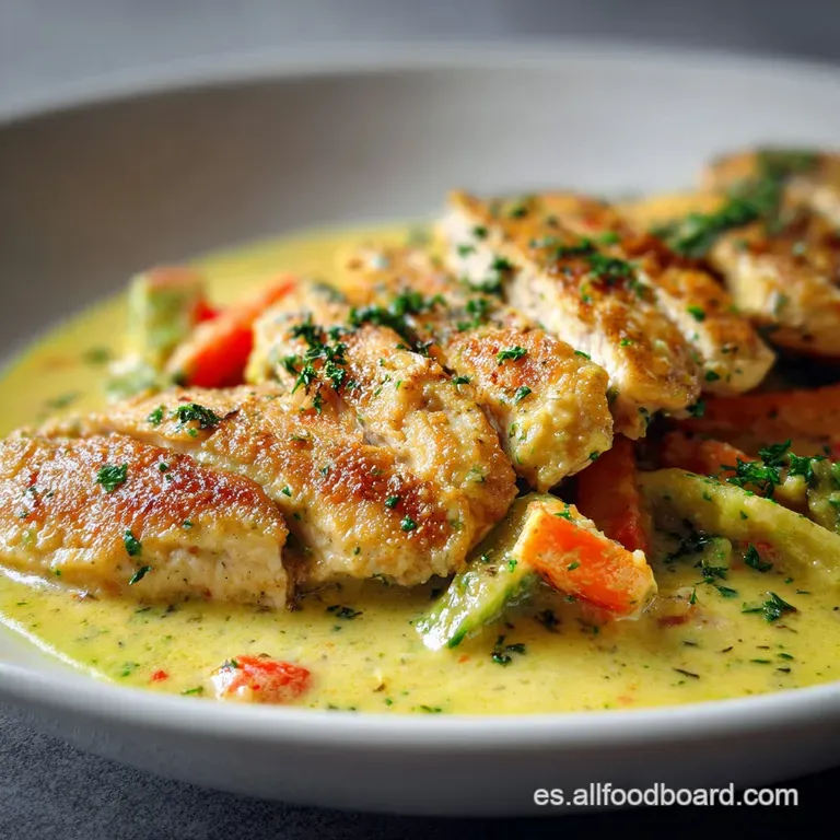 Plated chicken in a glossy sauce, with vibrant green parsley. Steaming, tender pieces invite a bite, promising juicy flavor.