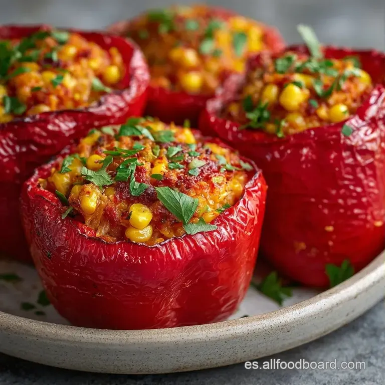 Dos pimientos amarillos brillantes sobre plato blanco, decorados con gotas de aceite y hojas verdes en los bordes.