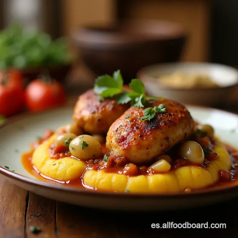 Pollo a La Abuela En Salsa Cremosa De Champi&ntilde;ones Y Perejil Con Pur&eacute; De Papas Suavecito presentation