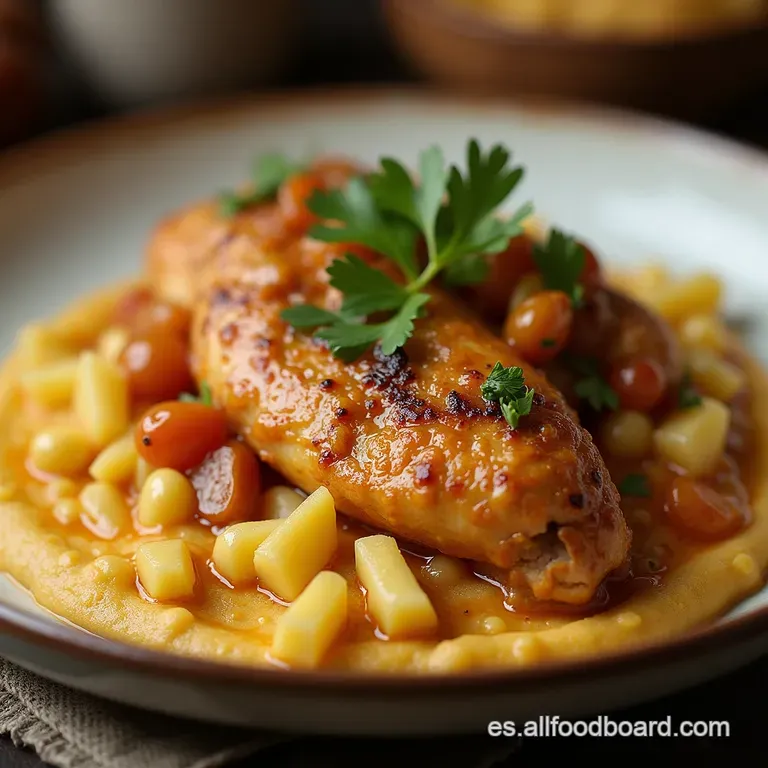 Pollo a la Abuela en Salsa Cremosa de Champi&ntilde;ones y Perejil con Pur&eacute; de Papas Suavecito