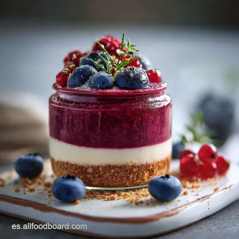 Elegant dessert glass filled with creamy layers, crushed cookies, and bright berries, dusted with powdered sugar on a plate.