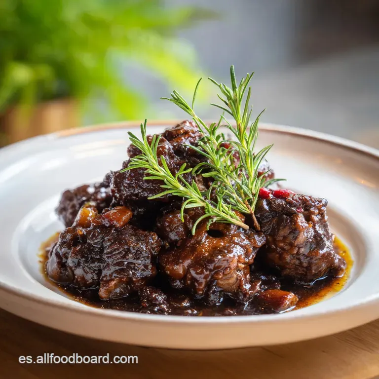 Braised oxtail plated with creamy mashed potatoes, topped with tender greens. A drizzle of sauce adds richness to the eleg...