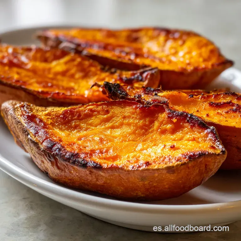 A vibrant plate with honey-glazed sweet potato slices, sprinkled with fresh herbs, showcasing the dish's appealing texture...