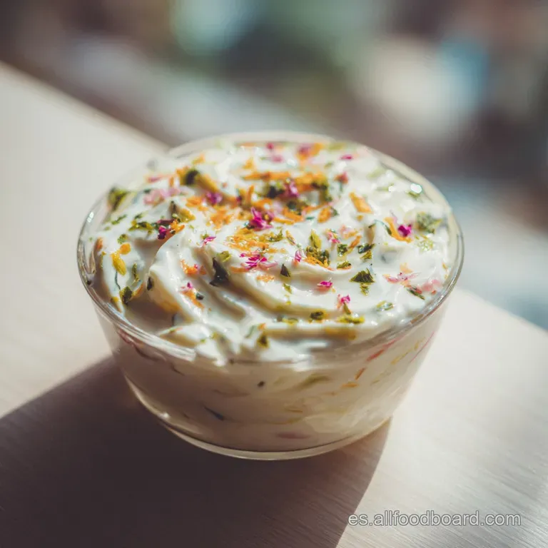 Elegant swirl of smooth, light-green yogurt sauce drizzled over vibrant vegetables, a refreshing and flavorful complement.