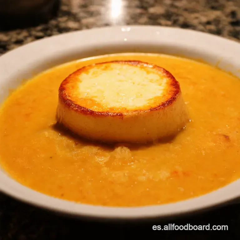 Sopa De Lentejas Sorpresa Con Flan Cremoso De Queso presentation