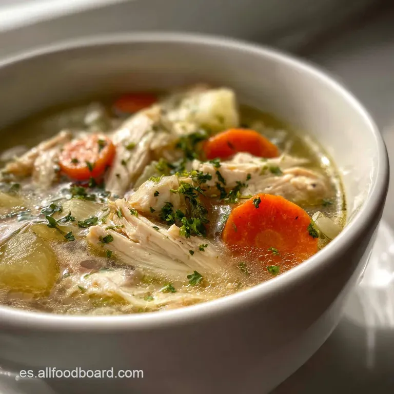 Sop&oacute;n de pollo: Caldo Aterciopelado y Pollo tierno