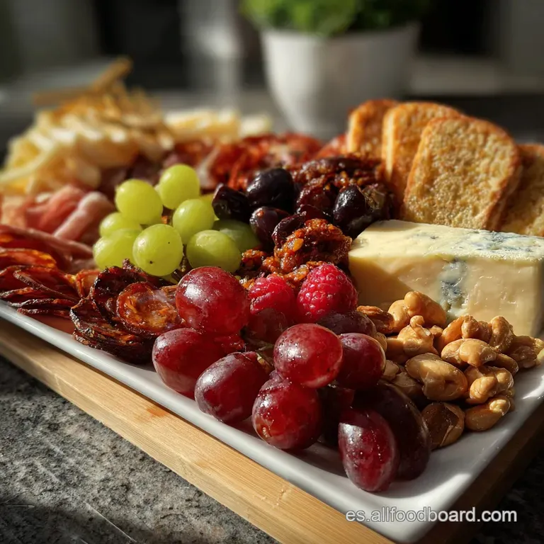 Elegant plate showcasing thinly sliced prosciutto, creamy brie, and colorful accompaniments. A symphony of flavors, beauti...