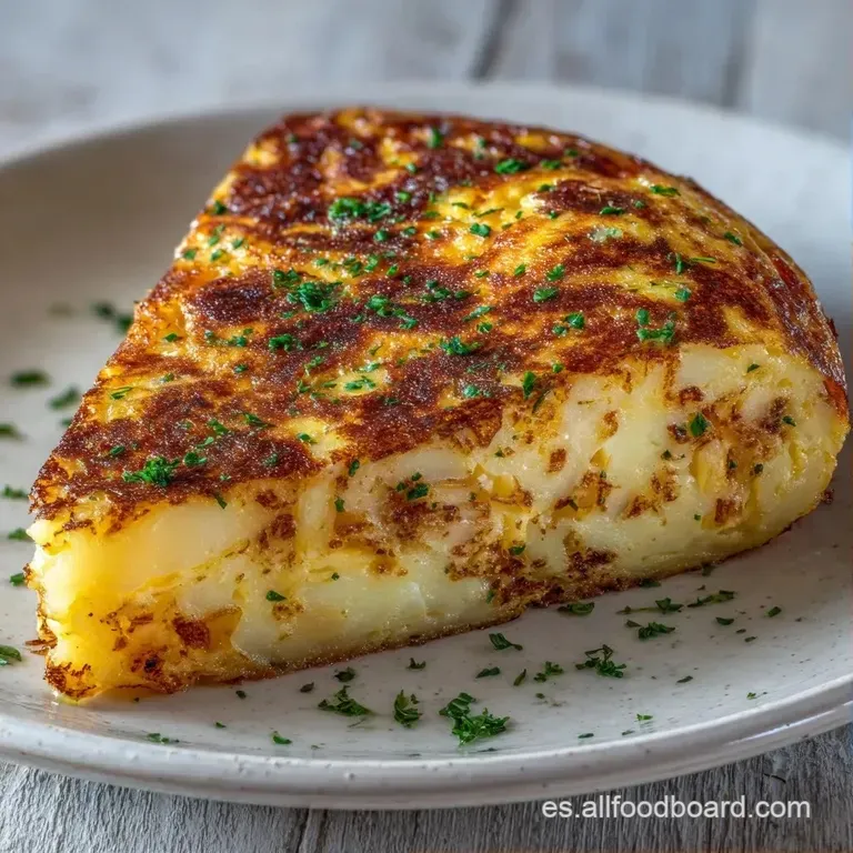 Porci&oacute;n triangular de tortilla cremosa en plato blanco, resaltando el contraste entre el huevo amarillo y el verde.