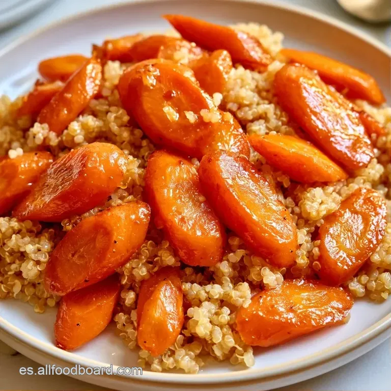 Montaje elegante de quinoa con verduras crujientes en colores vivos, servida sobre cerámica blanca minimalista.